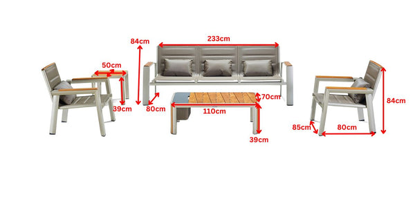 Geneva 5 Seat Conversation Sofa Set (W/ Storage Coffee Table & Side Table) Grey