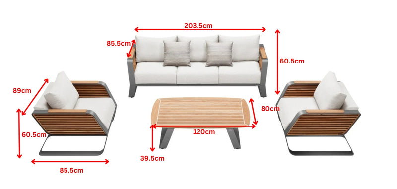 Набор мебели для беседы Wing 5 Seat (стол с яхтенным клеем), серая рама