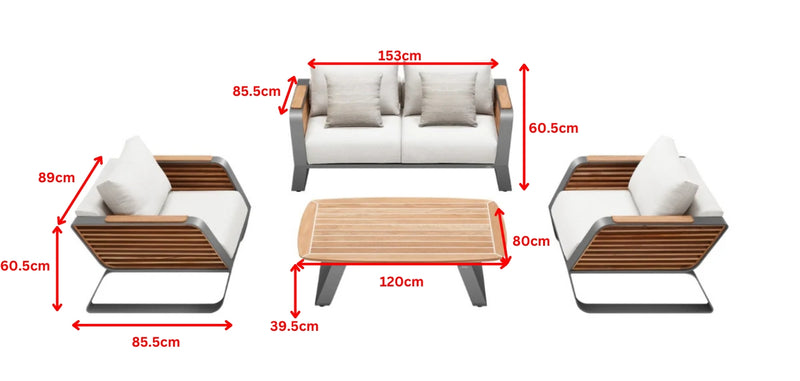 Набор мебели для бесед Wing 4 Seat (стол с яхтенным клеем), серая рама