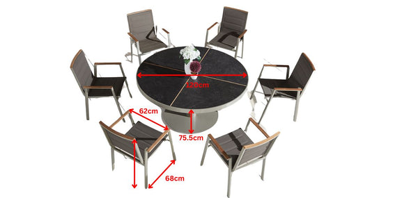 Geneva 6 Seat Round Dining Set (120cm Table) Grey