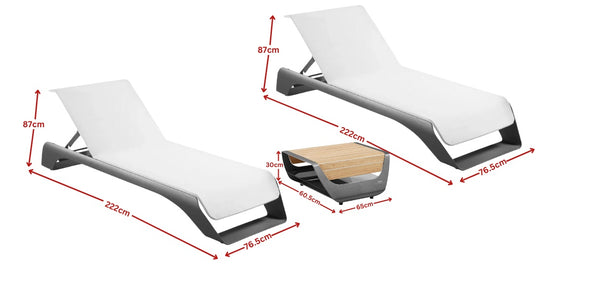 Onda Sun Lounger Set (2 Sunbeds & 1 Side Table) Grey