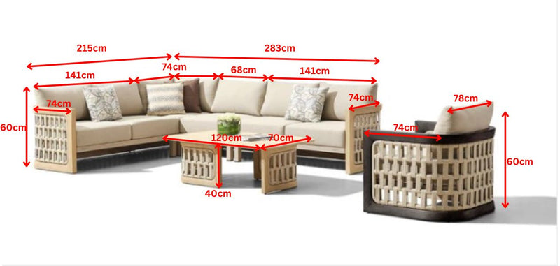 Riva 6+1 L-Shape Sofa Set