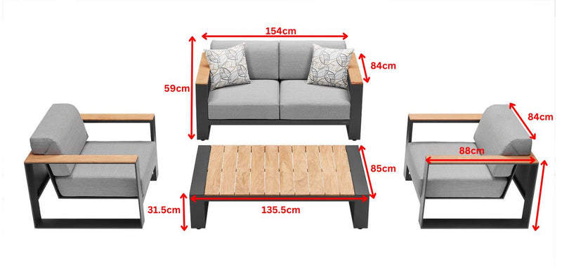Cambusa 4 Seat Conversation Set Black HiSoLiving