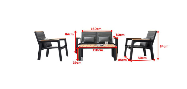 Geneva 4 Seat Conversation Sofa Set Black
