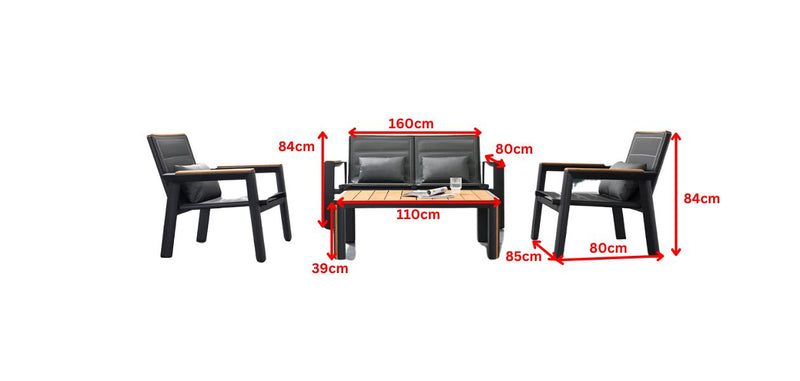 Geneva 4 Seat Conversation Sofa Set Black