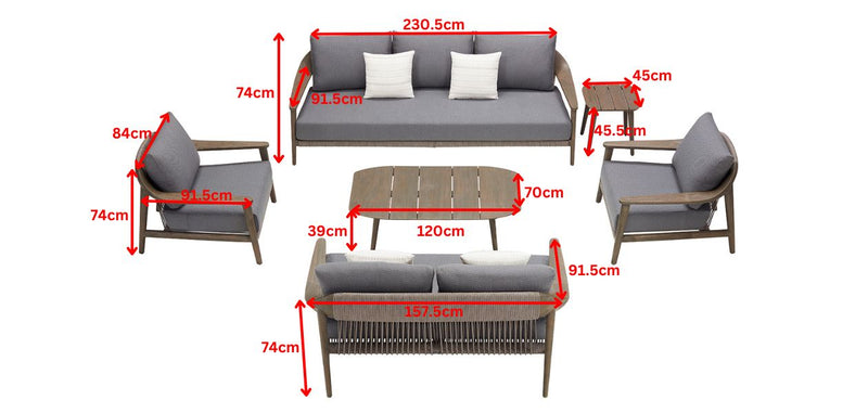 Leo 7 Seat Conversation Sofa Set w/ Side Table