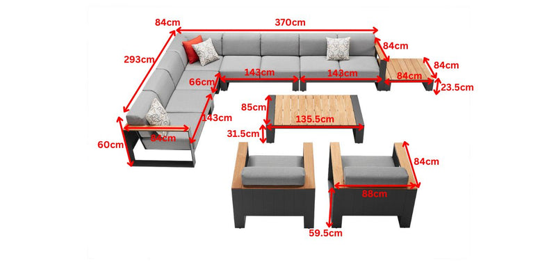 Cambusa Corner Sofa Lounge Set 6 Black