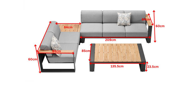 Cambusa 5 Seat Corner Sofa Lounge Set 2 Black