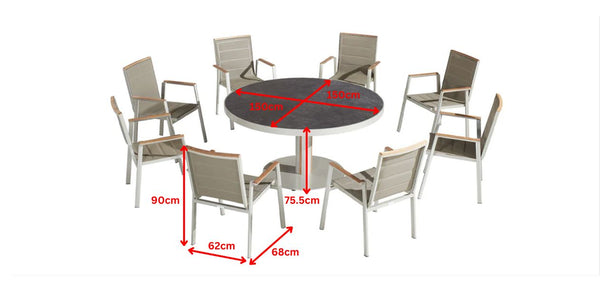 Geneva 8 Seat Round Dining Set (150cm Table) Grey