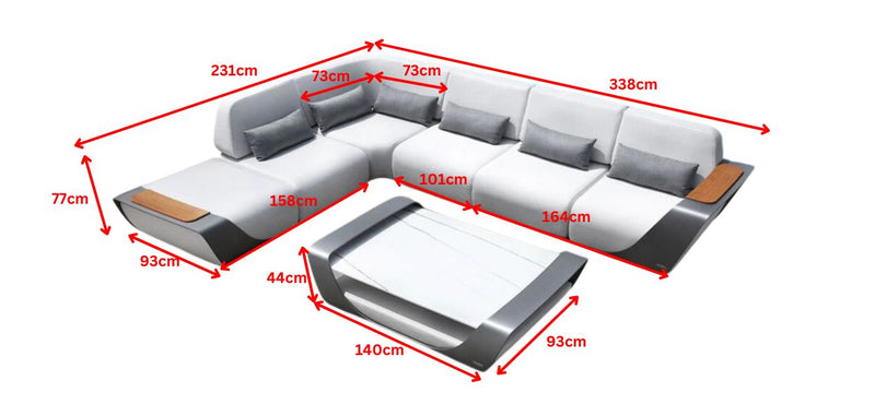 Onda 6 Seat L-Shape Sofa Set Low Back White