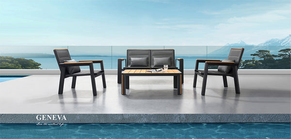 Geneva 4 Seat Conversation Sofa Set Black