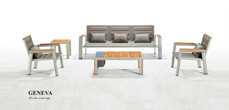 Geneva 5 Seat Conversation Sofa Set (W/ Storage Coffee Table & Side Table) Grey