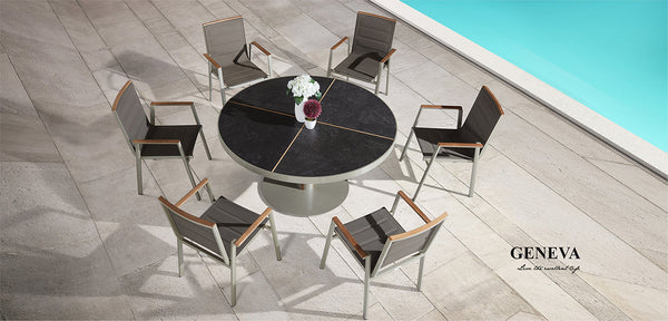Geneva 6 Seat Round Dining Set (120cm Table) Grey