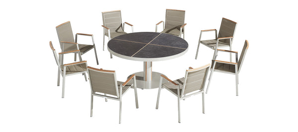 Geneva 8 Seat Round Dining Set (150cm Table) Grey