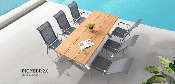 Pioneer 2.0 6-Seat Dining Set Teak Table & Reclining Chairs